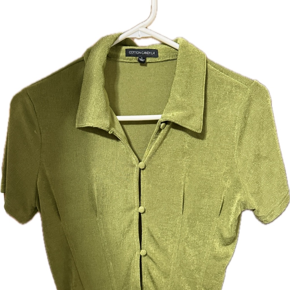 Cotton Candy Light Olive Short Sleeve Button Front Shirt